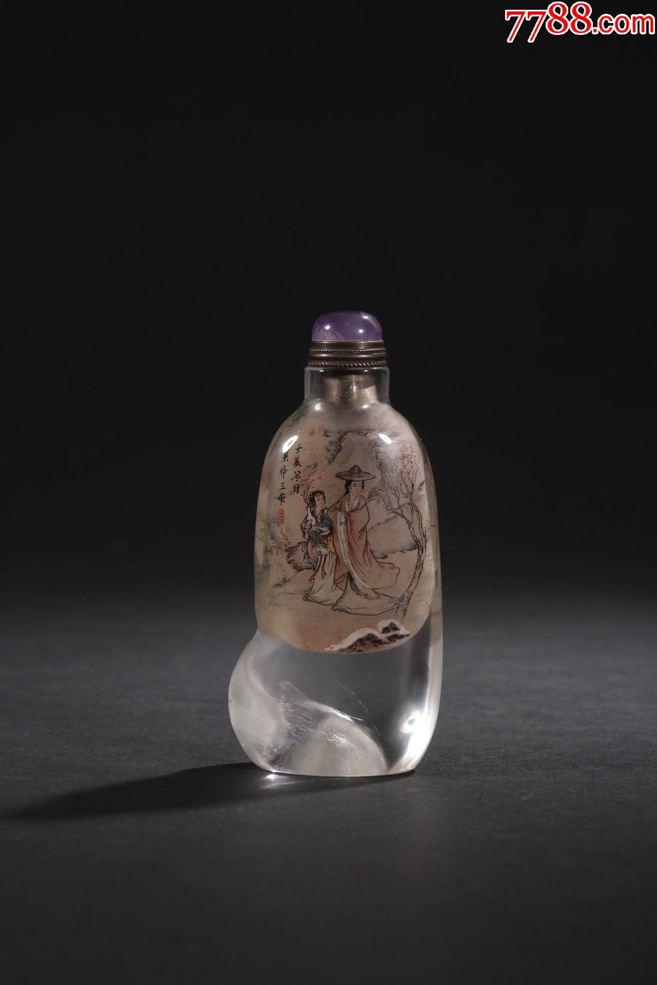 旧藏叶仲三作水晶内画黛玉鼻烟壶