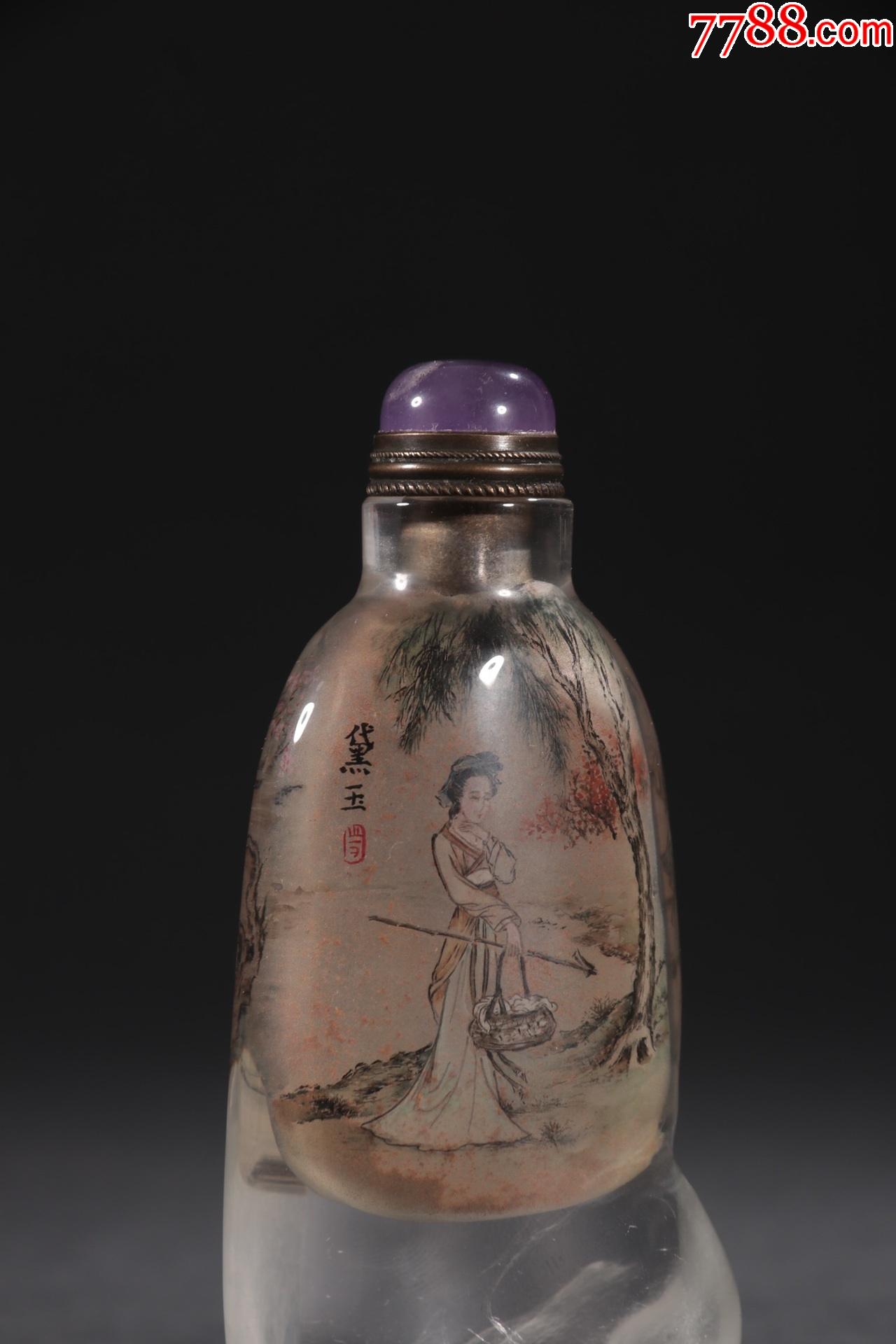 旧藏叶仲三作水晶内画黛玉鼻烟壶