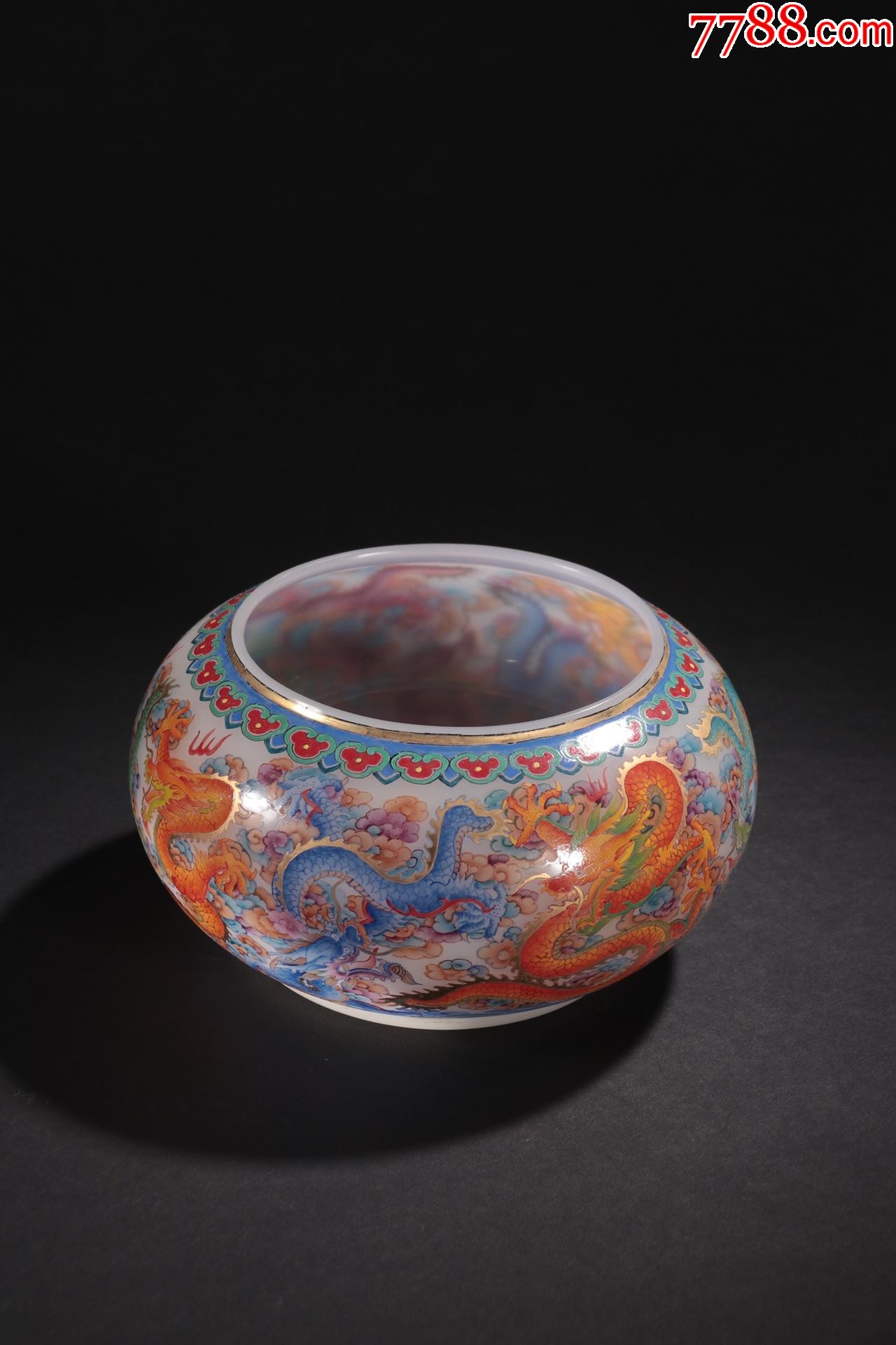 旧藏料器珐琅彩九龙洗