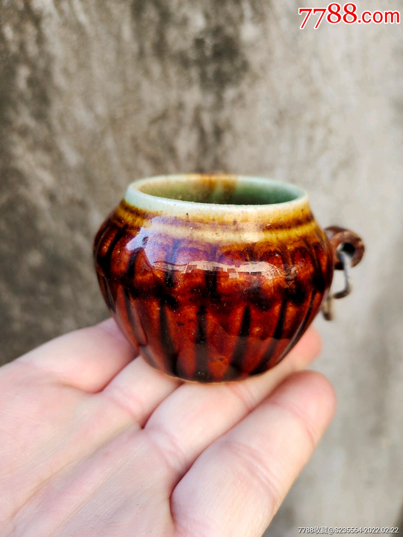 八十年代老鸟食罐老瓷器老酱釉瓷器