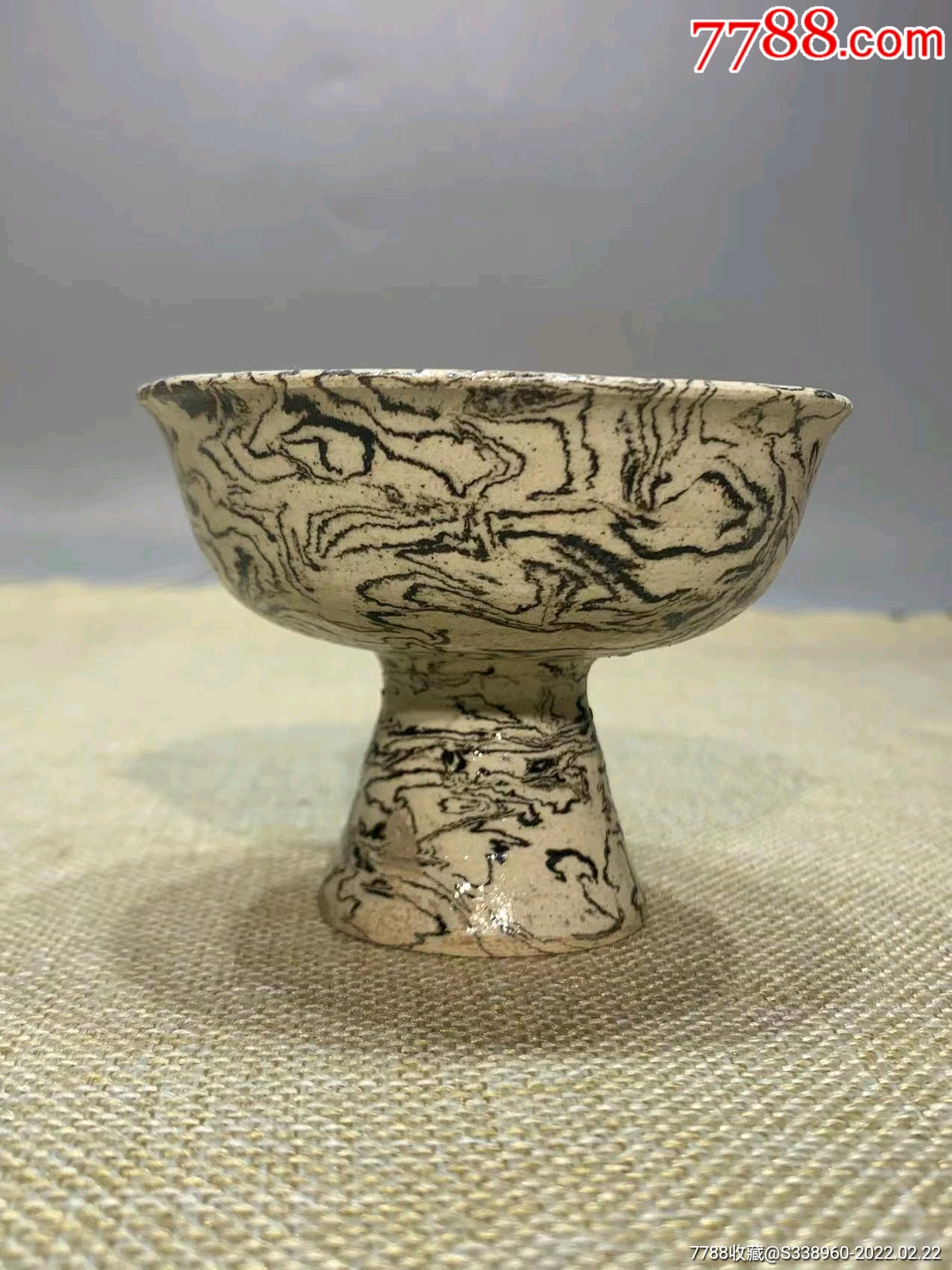 宋代磁州窑绞胎高足杯_花釉/窑变瓷_配件图片_收藏价格_7788钟表收藏