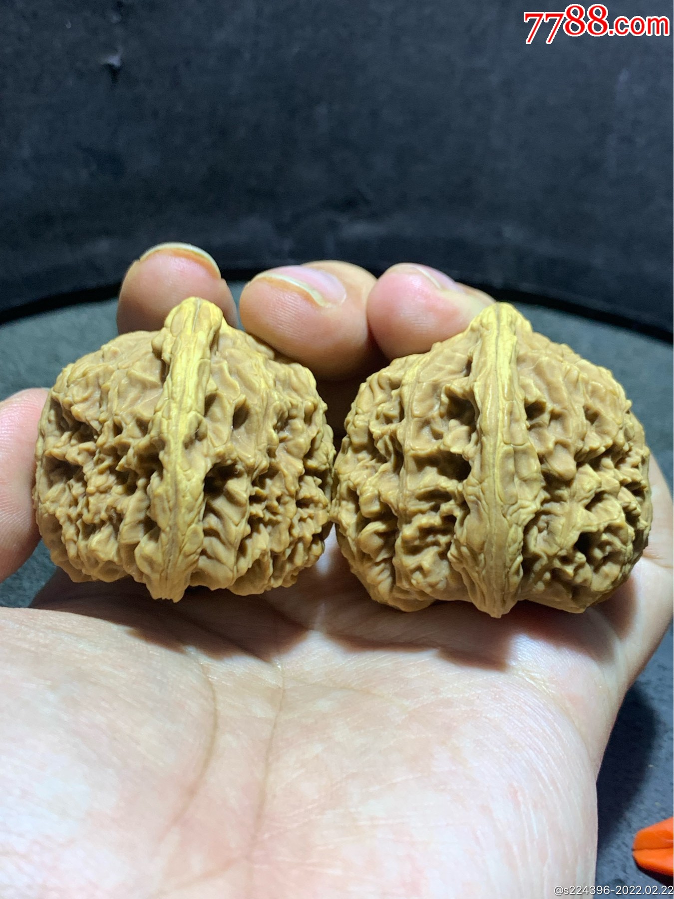 精美老树涿鹿黄尖南疆石狮子头文玩核桃一对