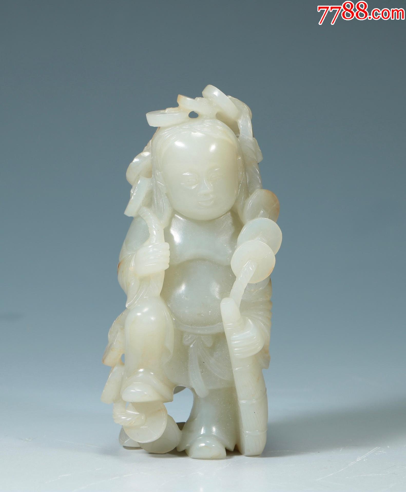 和田白玉籽料刘海戏金蟾摆件