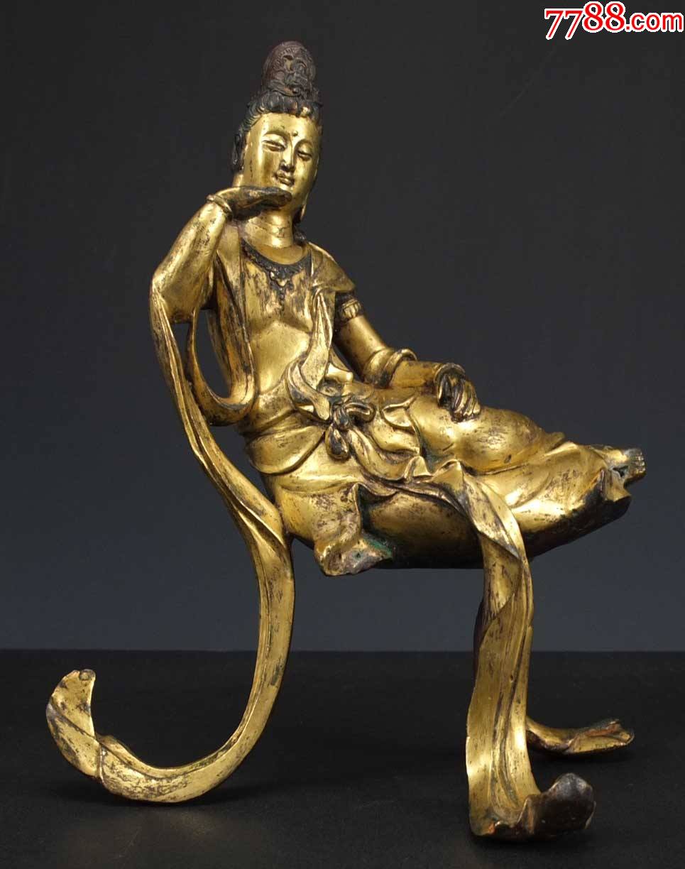 清代鎏金自在观音—坐佛像(一尊)_彩绘瓷/彩瓷_国外回流瓷玉杂收藏【7