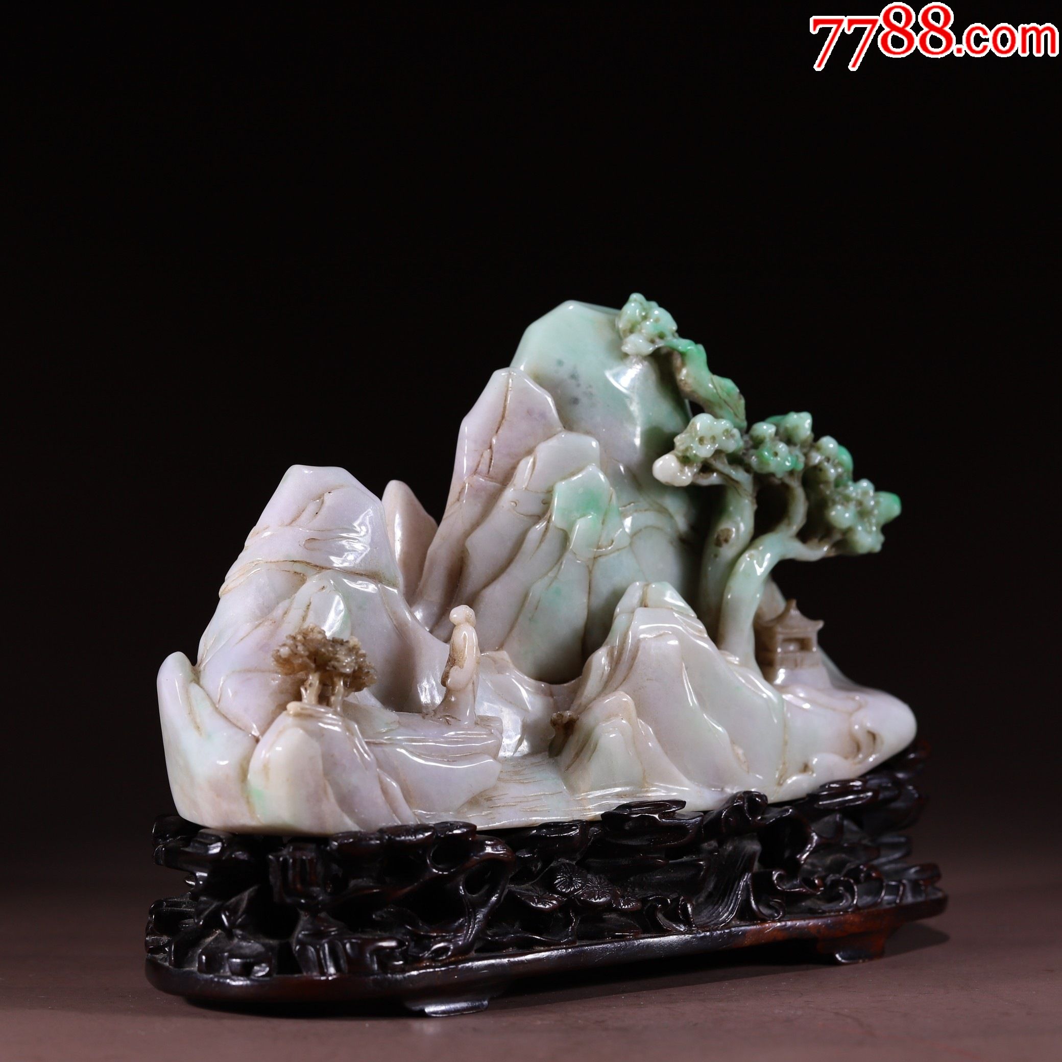 翡翠山水人物山子摆件