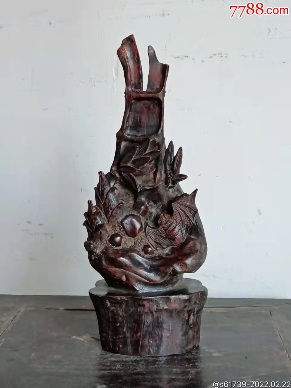 清代枣木竹节工摆件