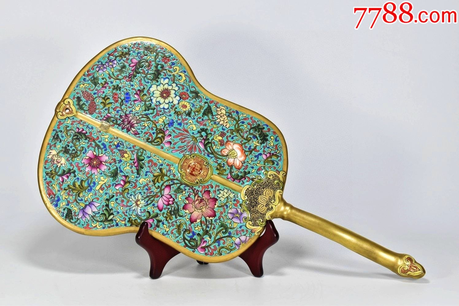 珐琅彩鎏金花卉纹壁挂芭蕉扇