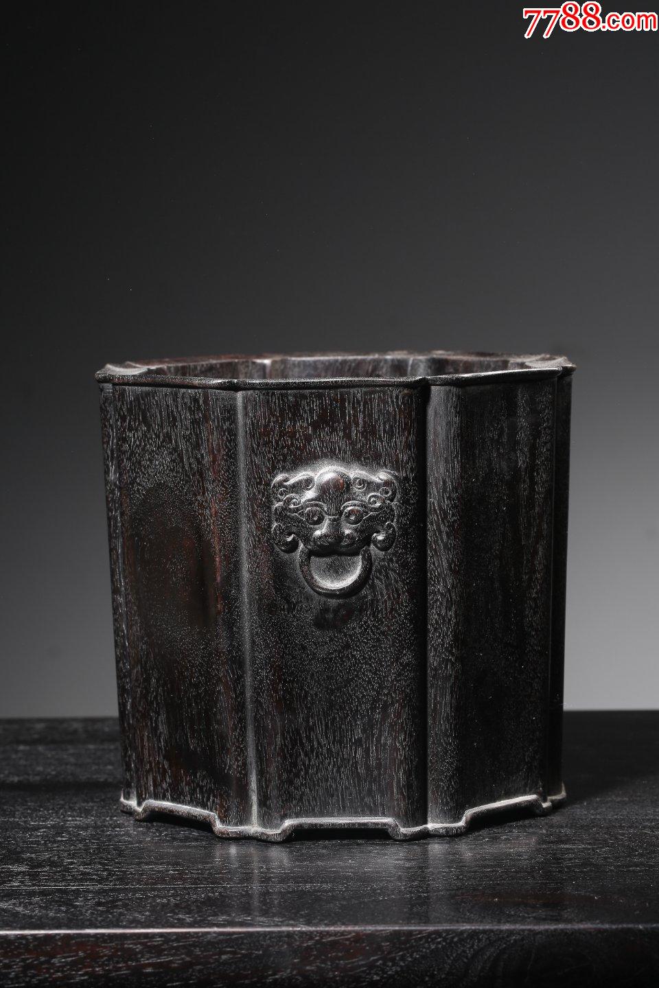 小叶紫檀八角兽首文房笔筒_笔筒_图片鉴赏_收藏价值_7788挂钟收藏