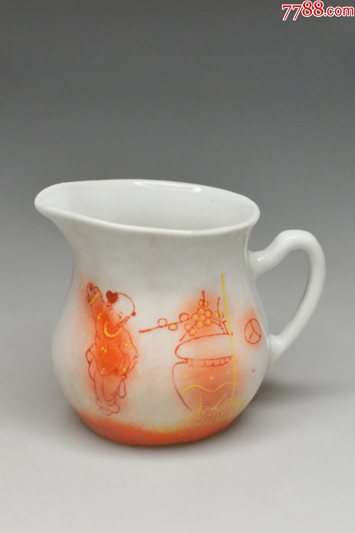 5品99伪满洲国到解放前后老瓷器红彩瓷吹釉瓷公道杯漱口缸老物件