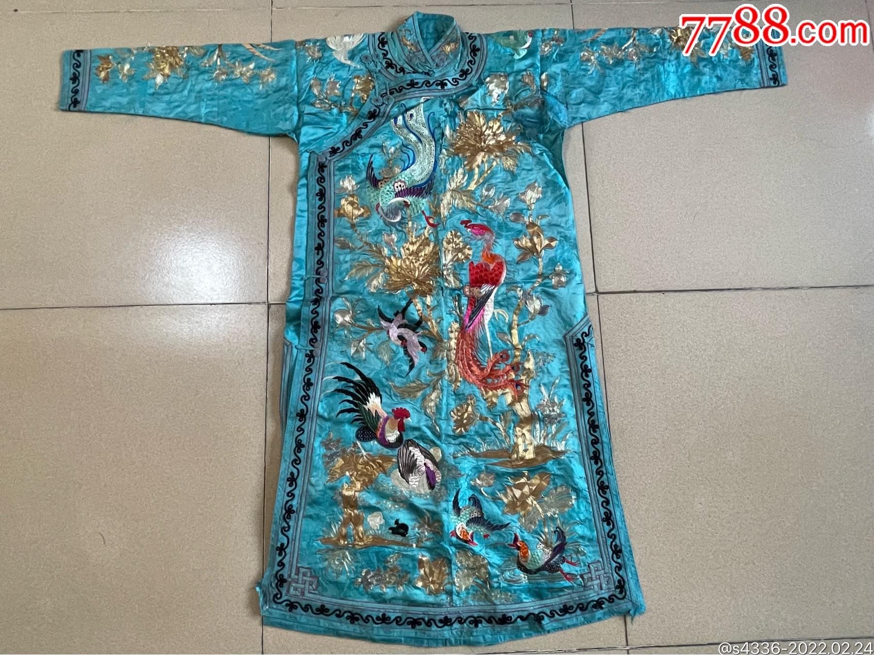 底布略差清代粤绣古董旗袍双面绣