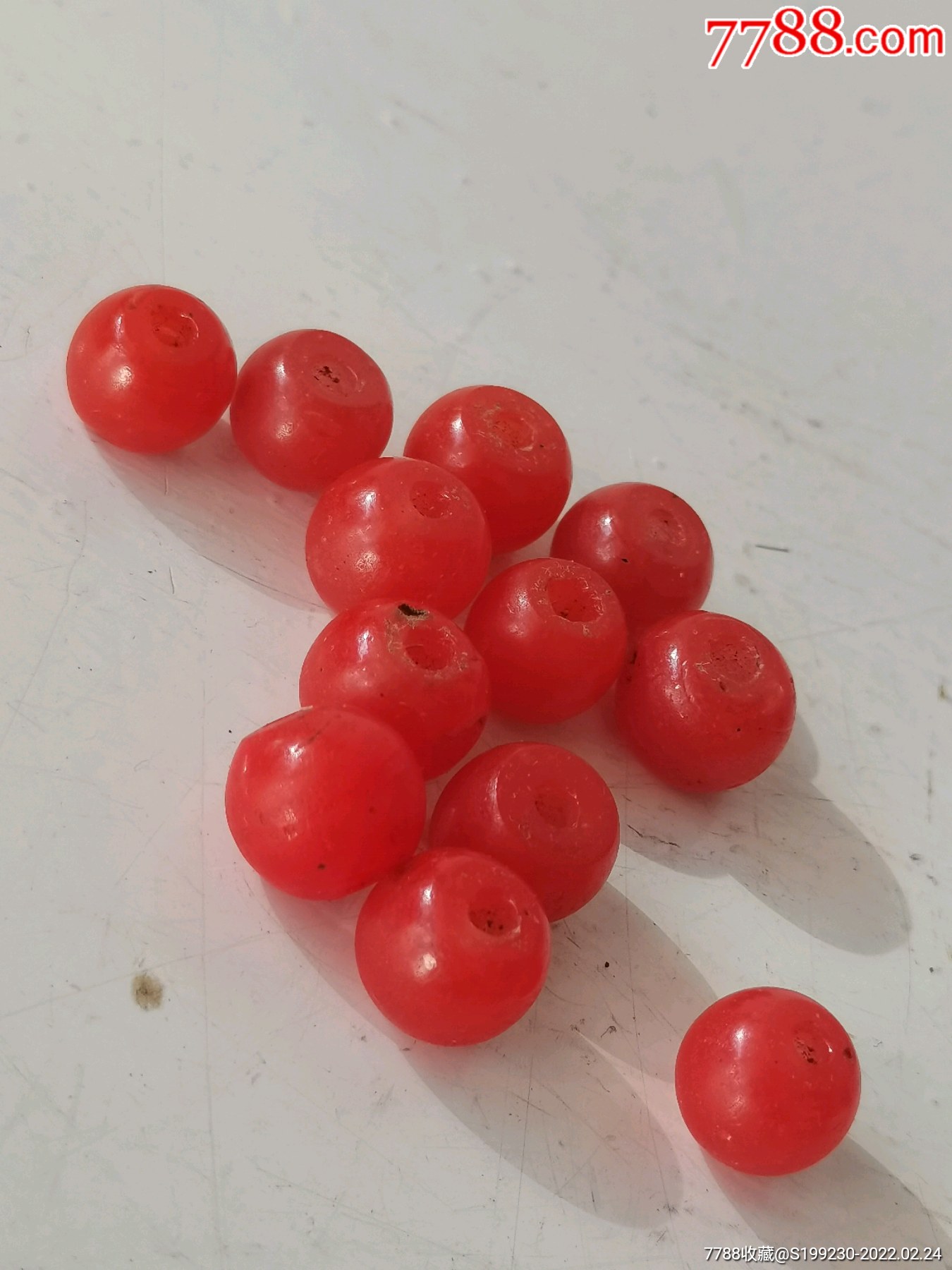 保真保老琉璃珠柿红色老琉璃珠红琉璃珠