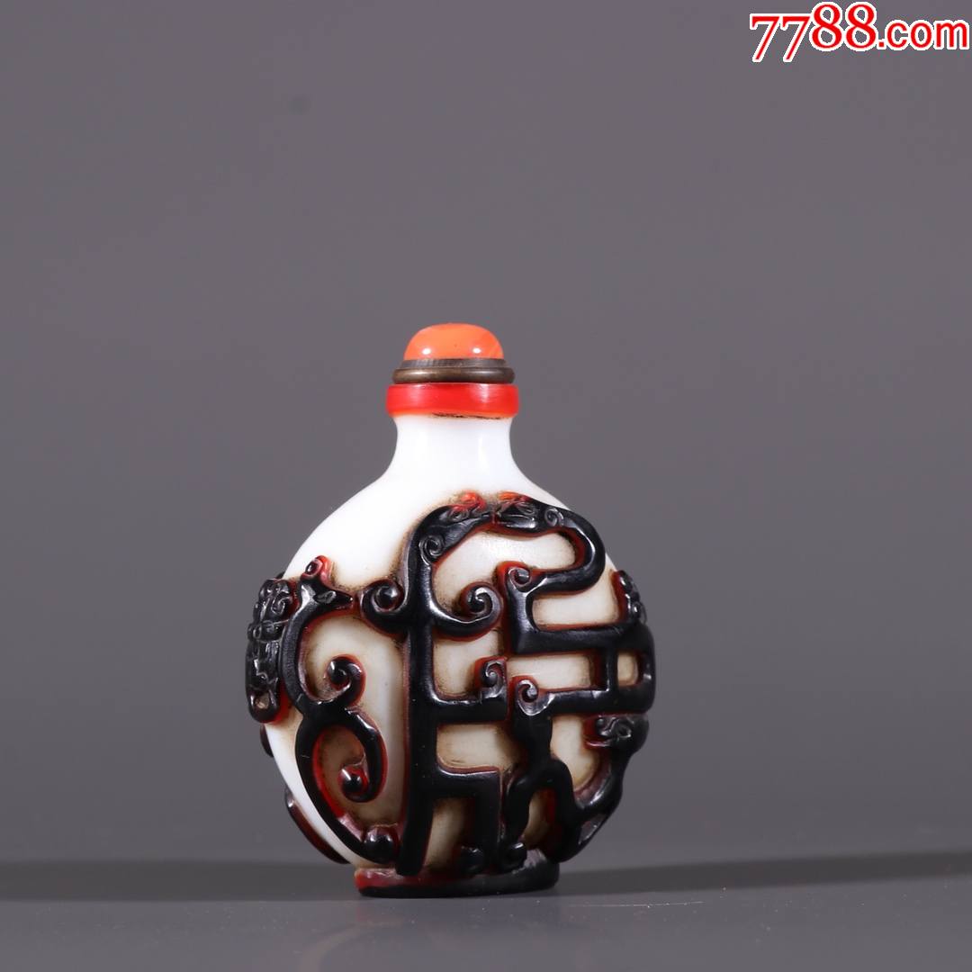 旧藏老料器螭龙鼻烟壶_价格2200元【老玩物古玩收藏】_第1张_7788商城