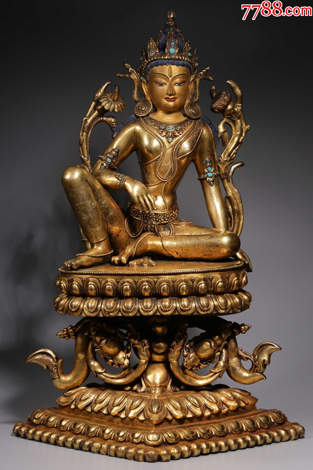 清代,铜鎏金嵌宝自在观音坐像-价格:110000元-se85546248-佛像/造像
