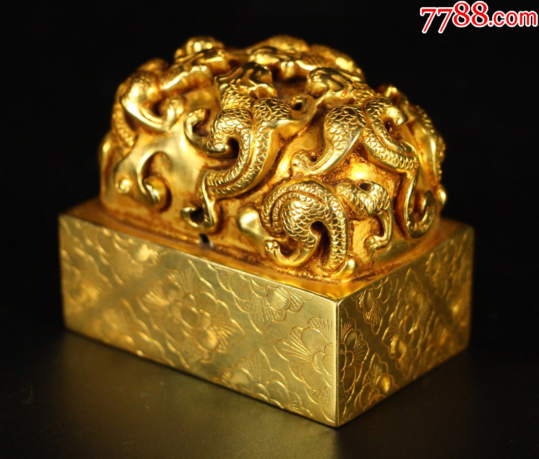 铜鎏金玺印章一对