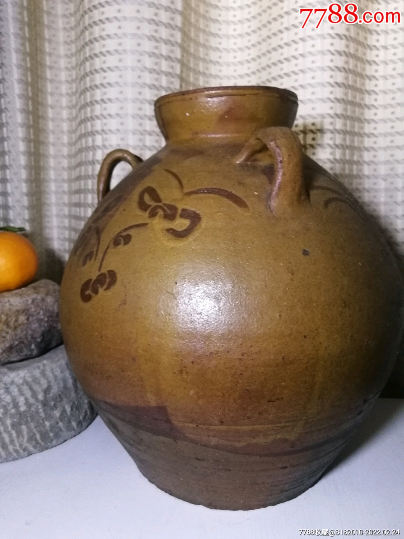 老物件晚清民国时期湖北马口窑精品大罐子高度35上口径132下底直径19