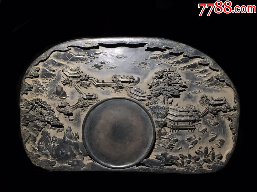 旧藏端石坑仔料人间仙境文房端砚