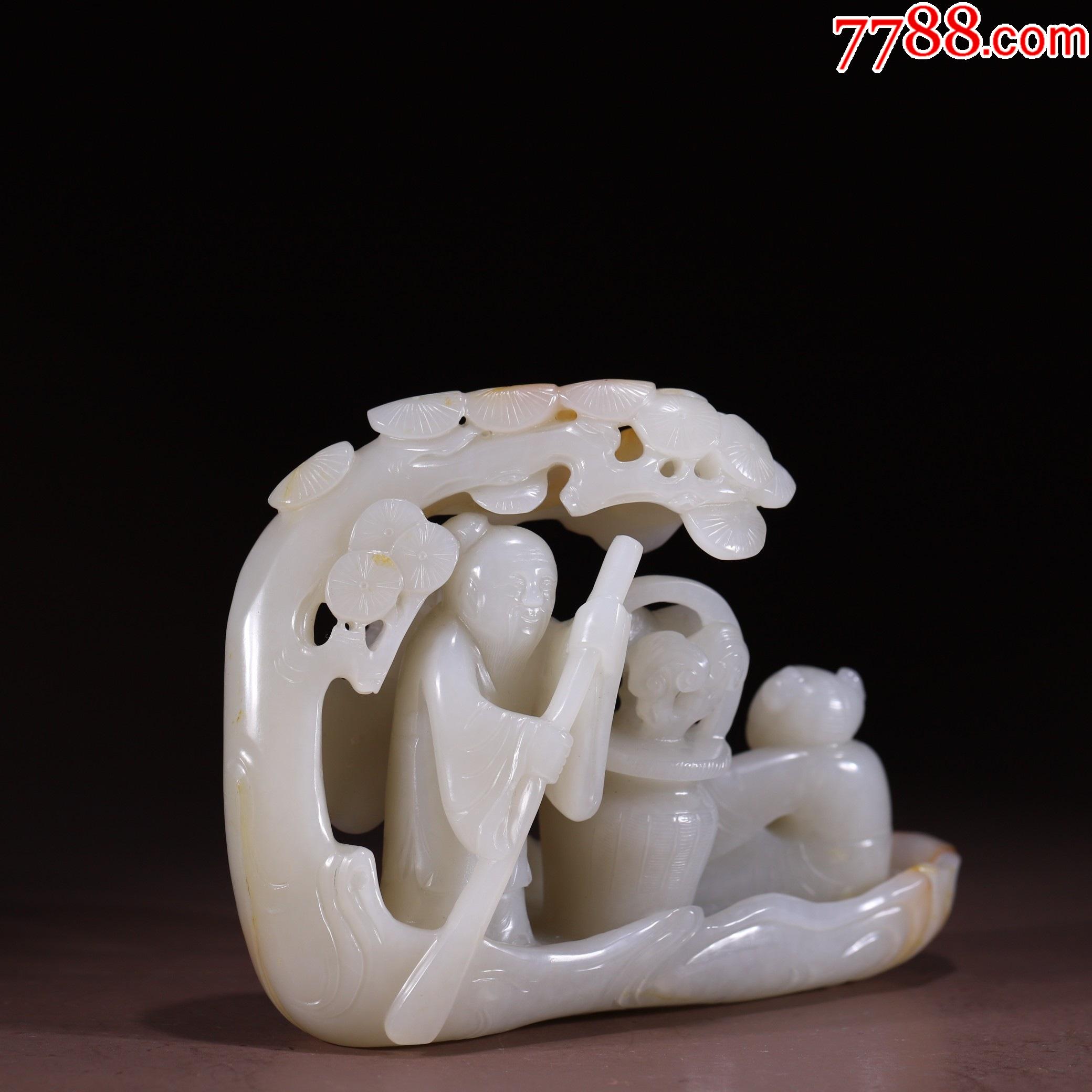 清和田玉仙人乘槎摆件