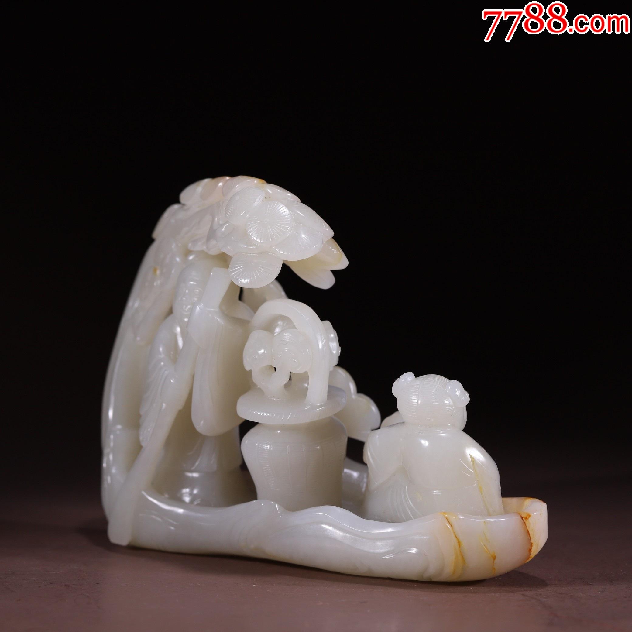 清和田玉仙人乘槎摆件