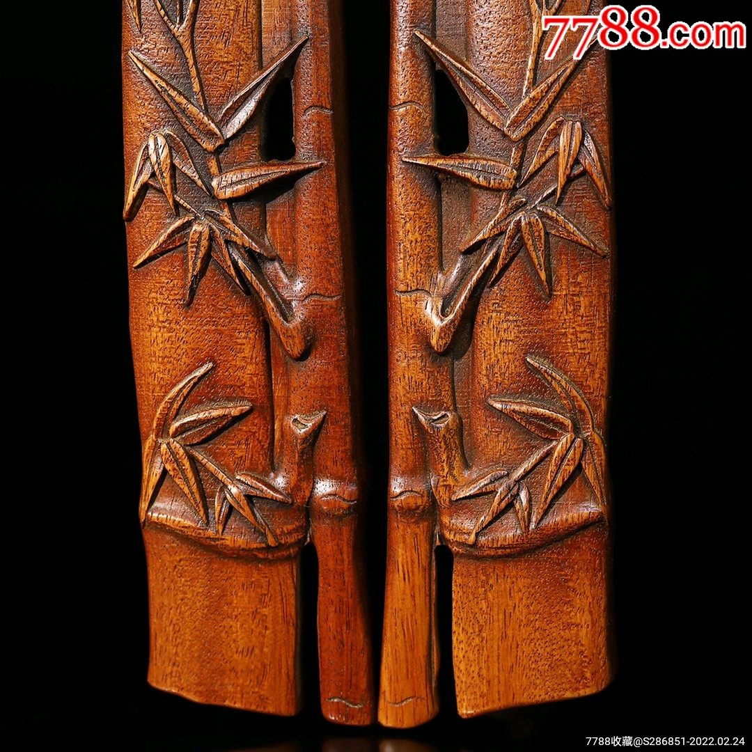 花梨木雕刻竹节镇纸镇尺一对不议价