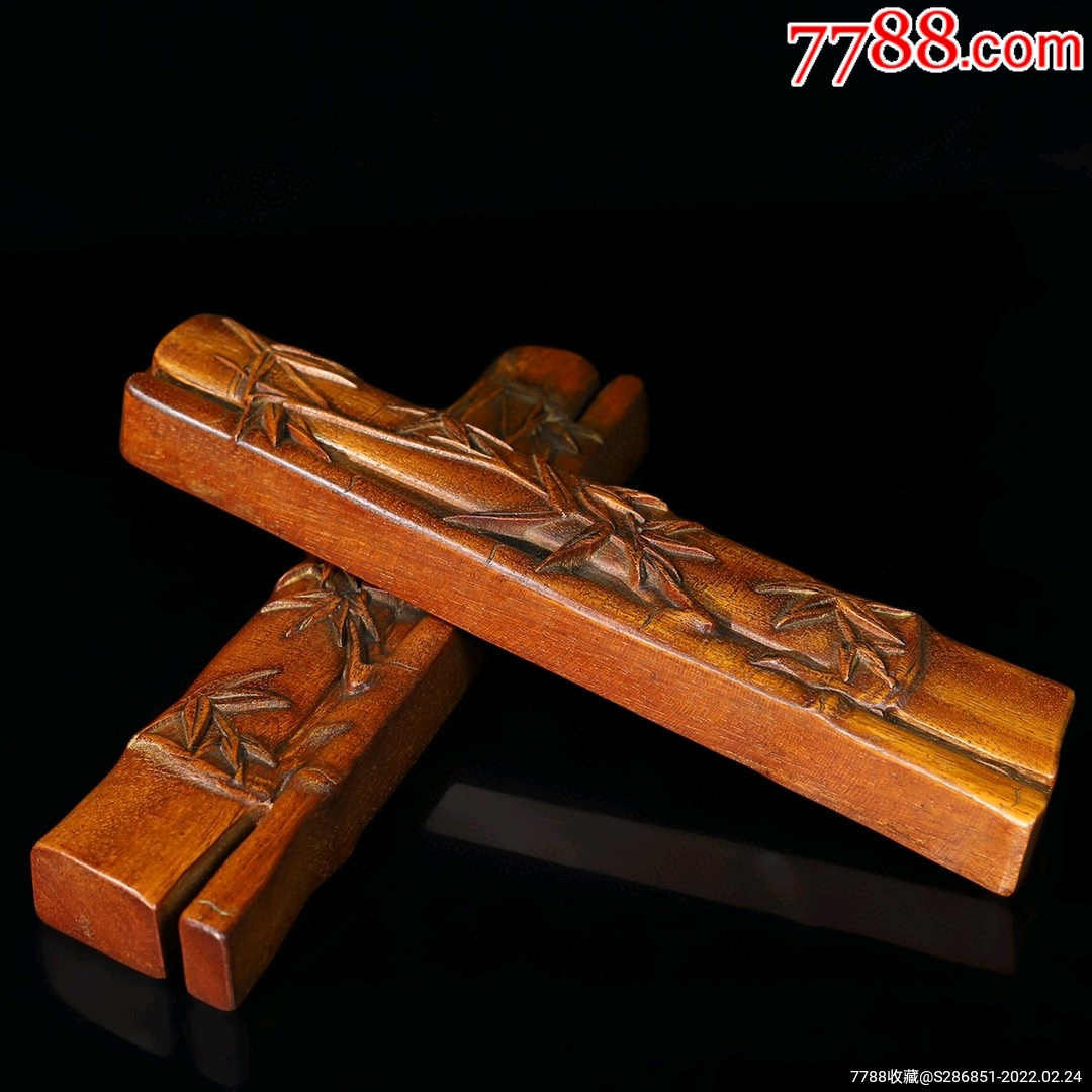 花梨木雕刻竹节镇纸镇尺一对不议价