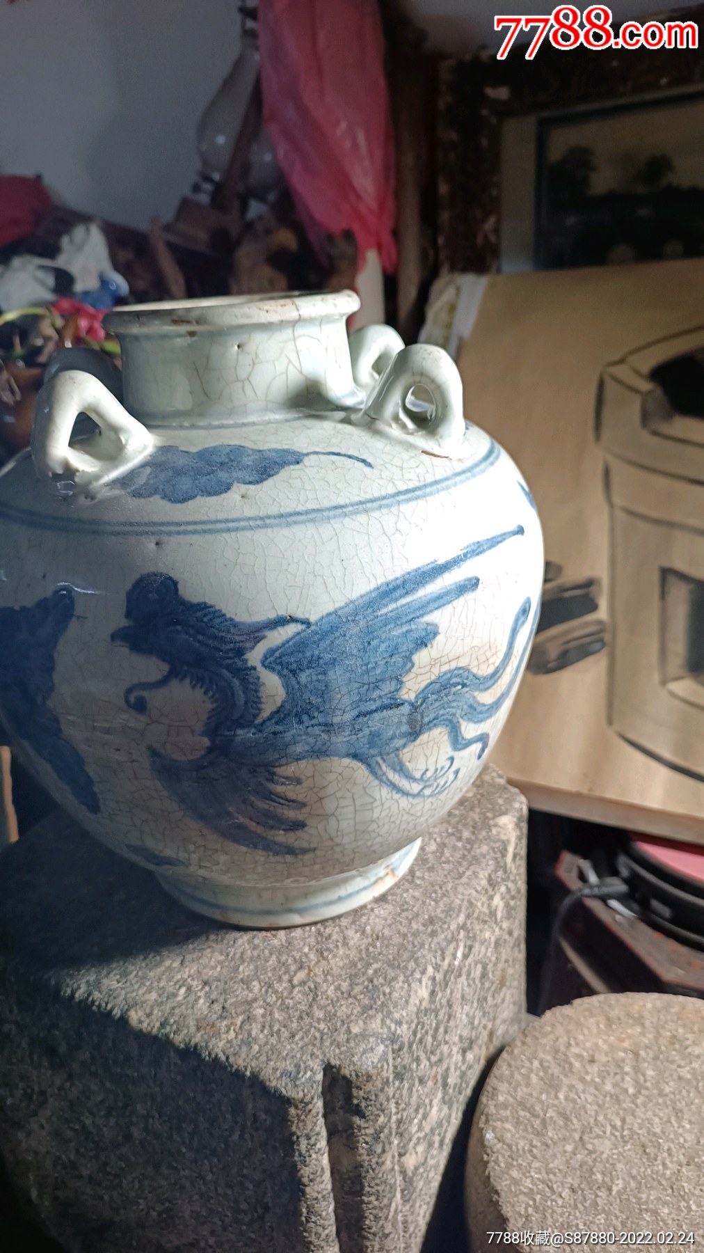 明代凤凰花卉青花瓷四系罐_价格5980元【行行行书店】_第1张_7788收藏