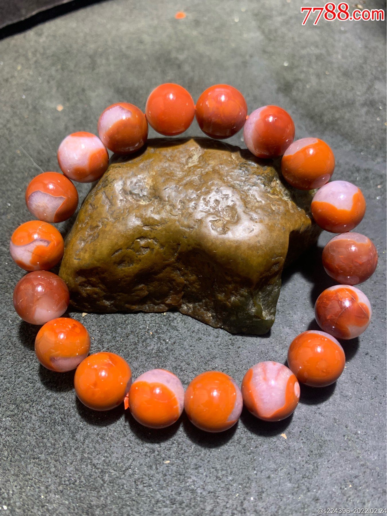 川料南红玛瑙红白料单圈手串一条