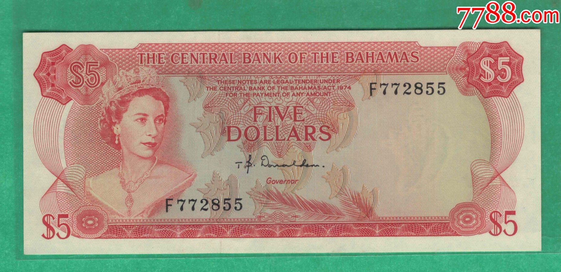 全新unc1974年巴哈马5元纸币p37实物图
