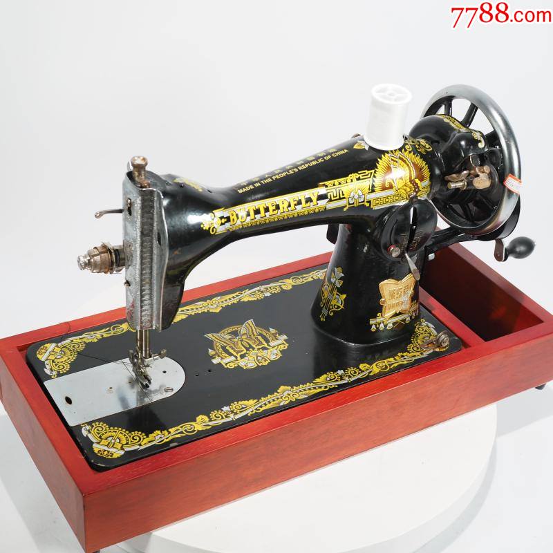 二手复古蝴蝶牌怀旧老式手摇缝纫机木底民宿咖啡馆茶馆软装摆件