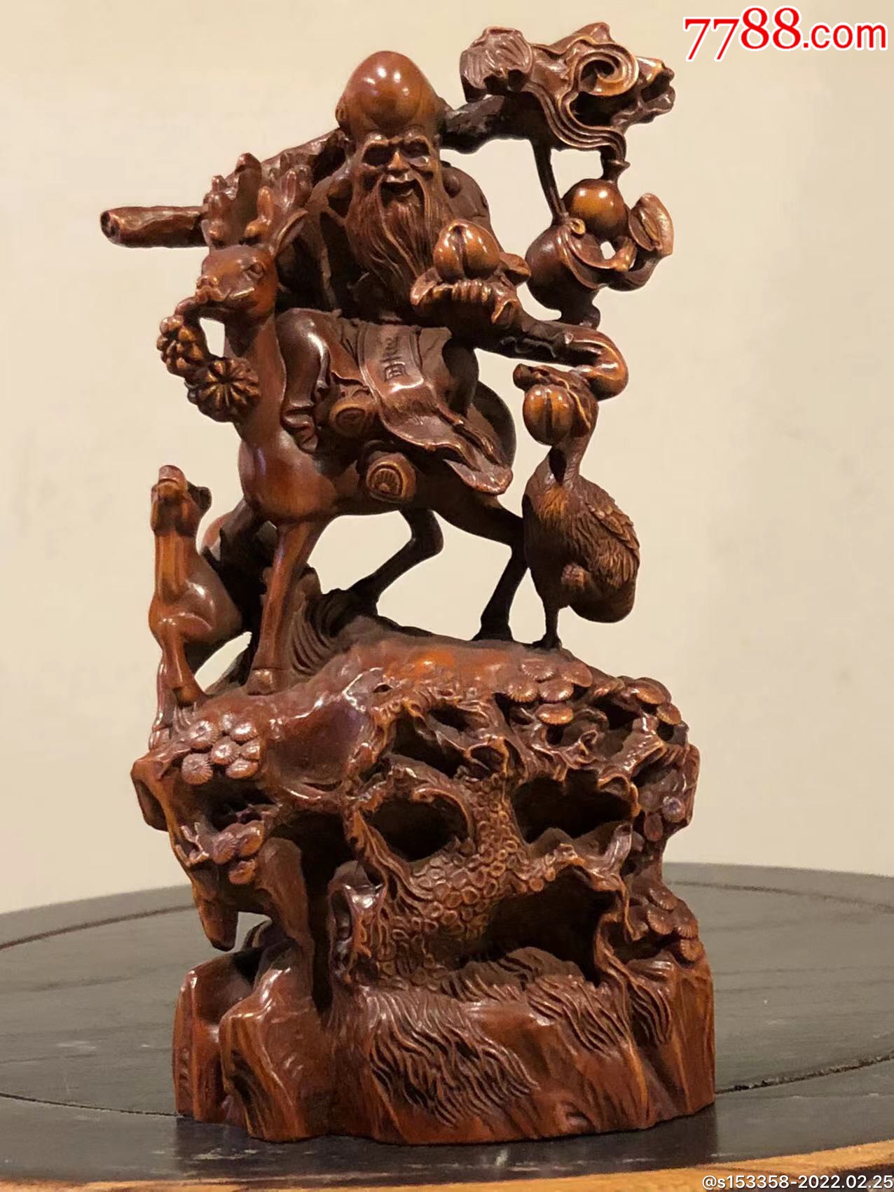 黄杨木一木整雕福禄寿