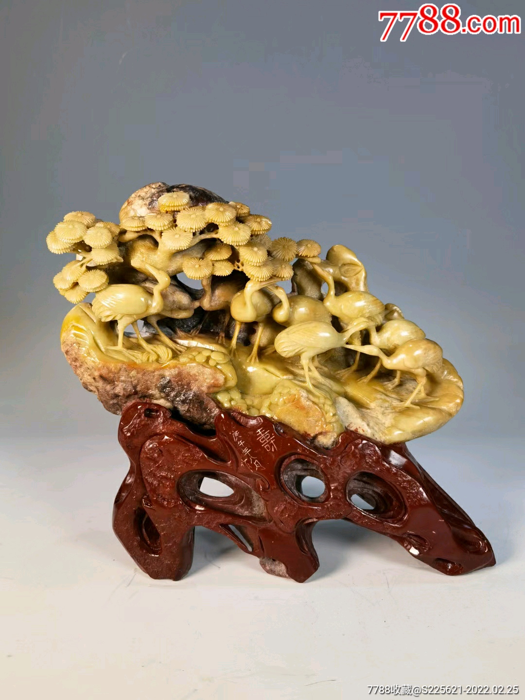 青田石俏色巧雕松鹤延年案头摆件-价格:9500元-se85564508-青田石