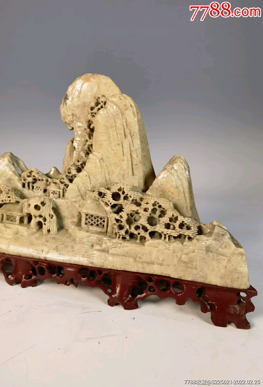 青田石雕高山亭阁山子摆件