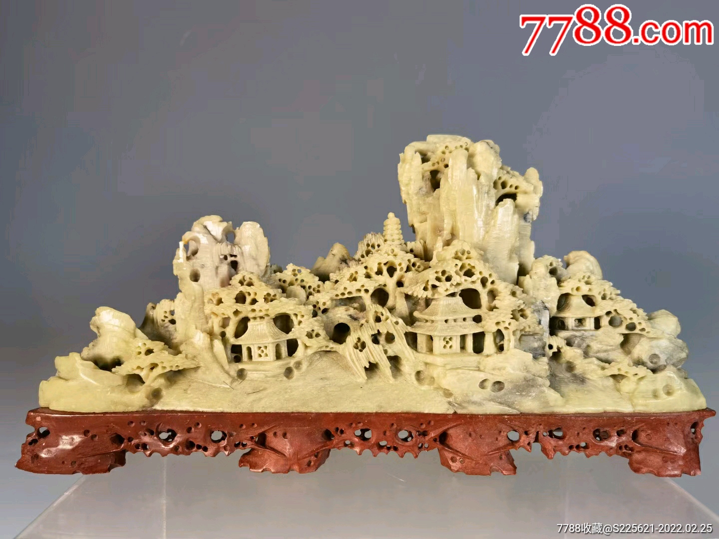 青田石雕高山亭阁山子摆件