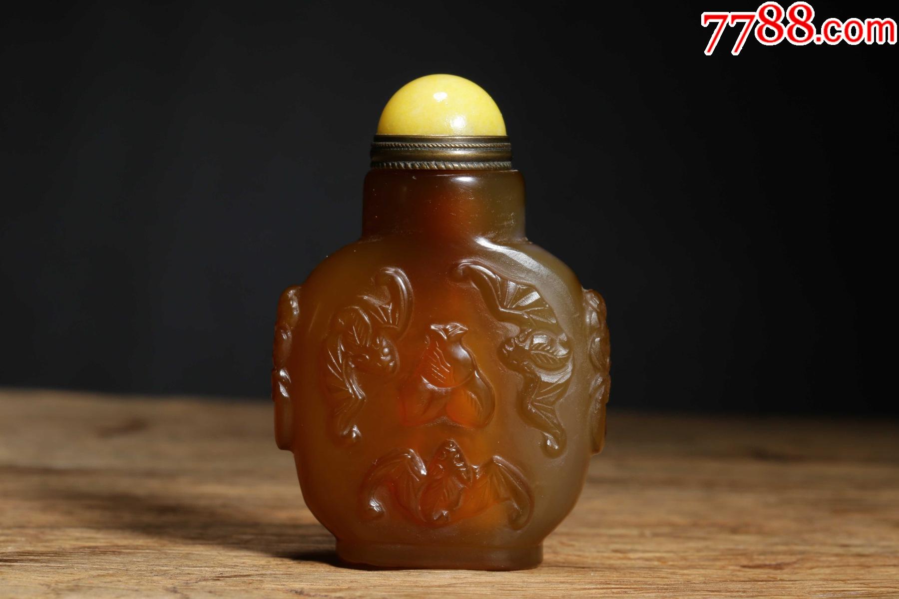 玛瑙精工浮雕蝙蝠寿桃纹鼻烟壶_价格2200元_第1张_7788收藏__收藏热线