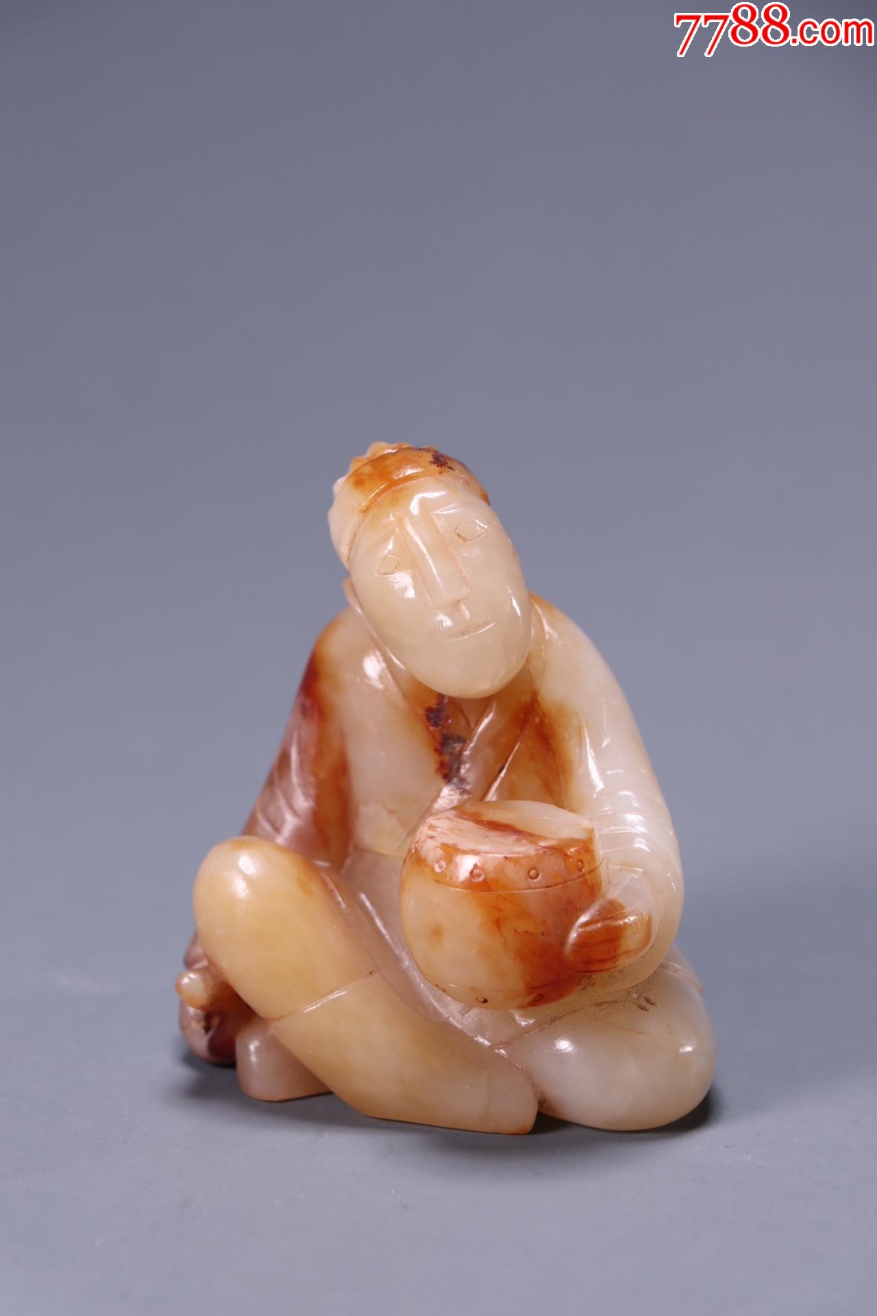 旧藏和田玉胡人献乐摆件