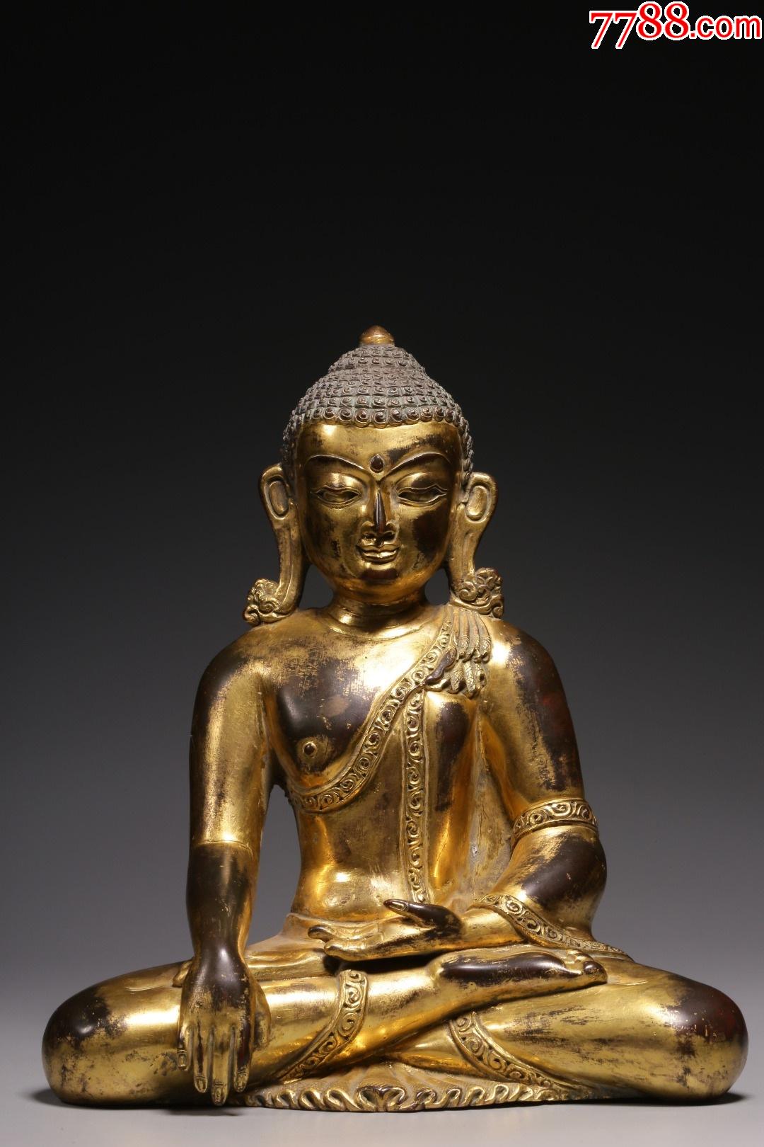 清代,铜鎏金释迦牟尼坐像_铜像/铜佛像_第1张_7788钱币网