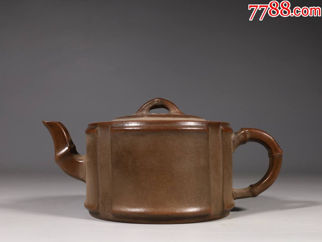 旧藏竹节纹紫砂壶规格长20cm宽12cm高10cm重539g壶紫砂制