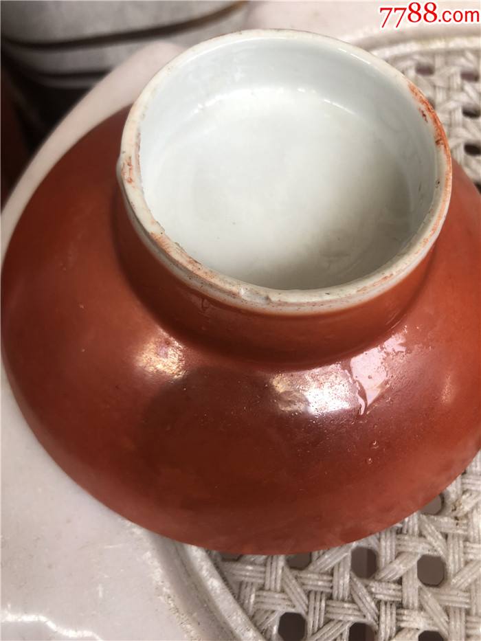 民国到解放初红釉高足碗一对