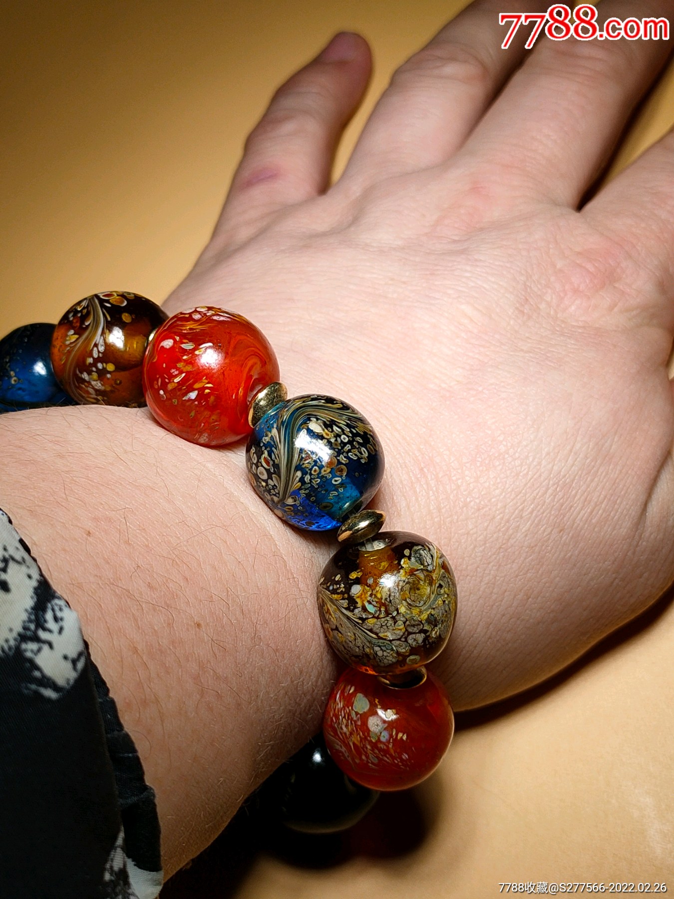 创汇时期的彩绘飞花纹老琉璃珠手串-价格:138元-se85578708-其他手串/