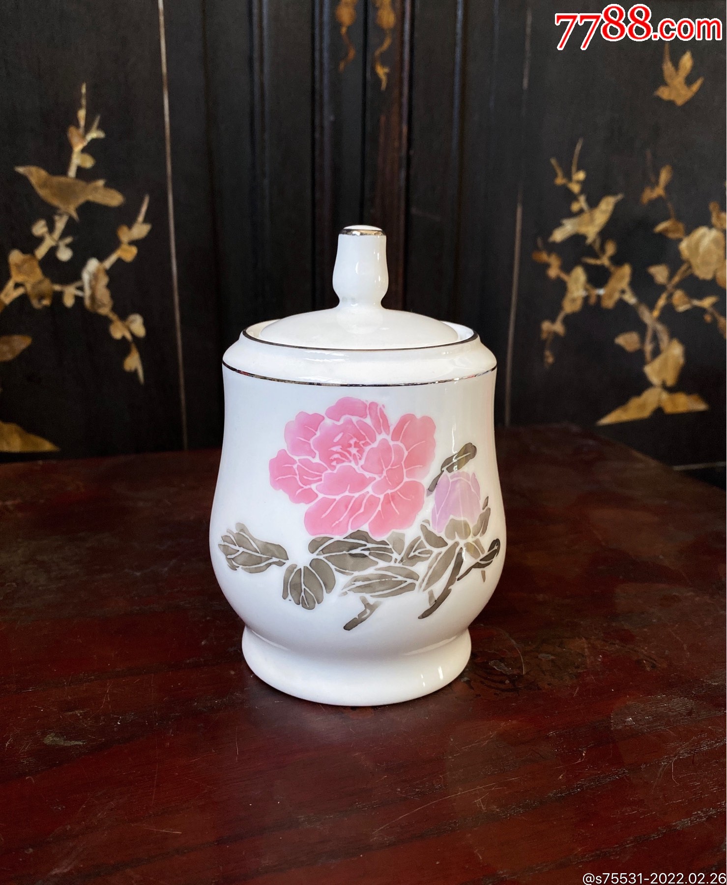 80年代博山陶瓷厂生产釉下彩牡丹茶叶罐糖罐