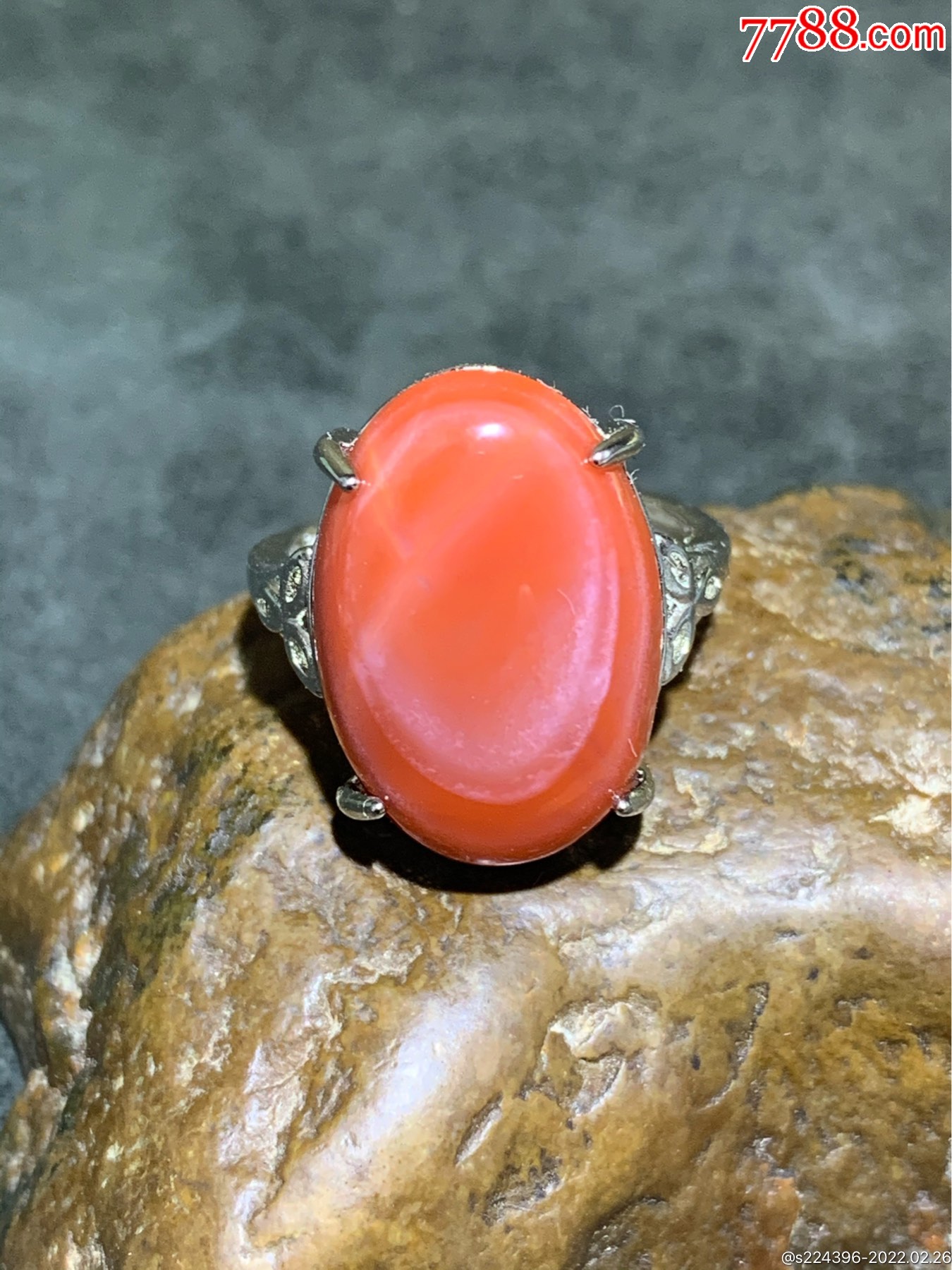 精美南红玛瑙柿子红活口女戒一枚!-玛瑙-7788字画网