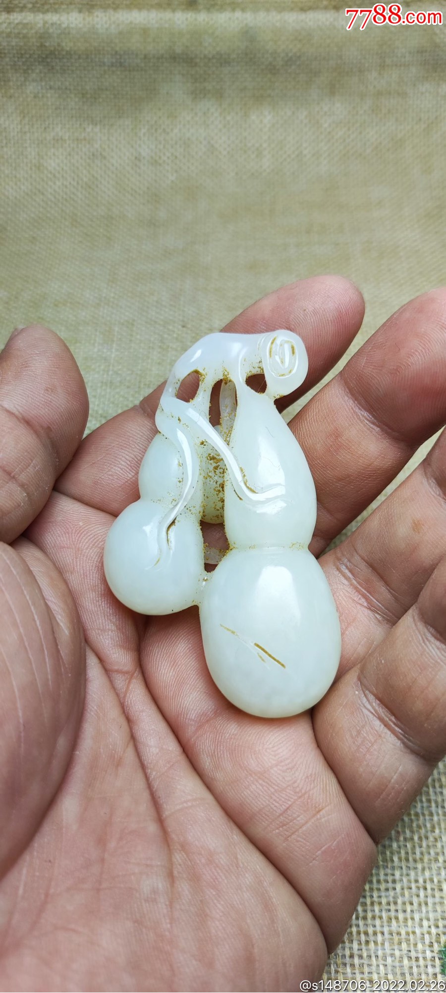 旧藏民国和田白玉葫芦手把件