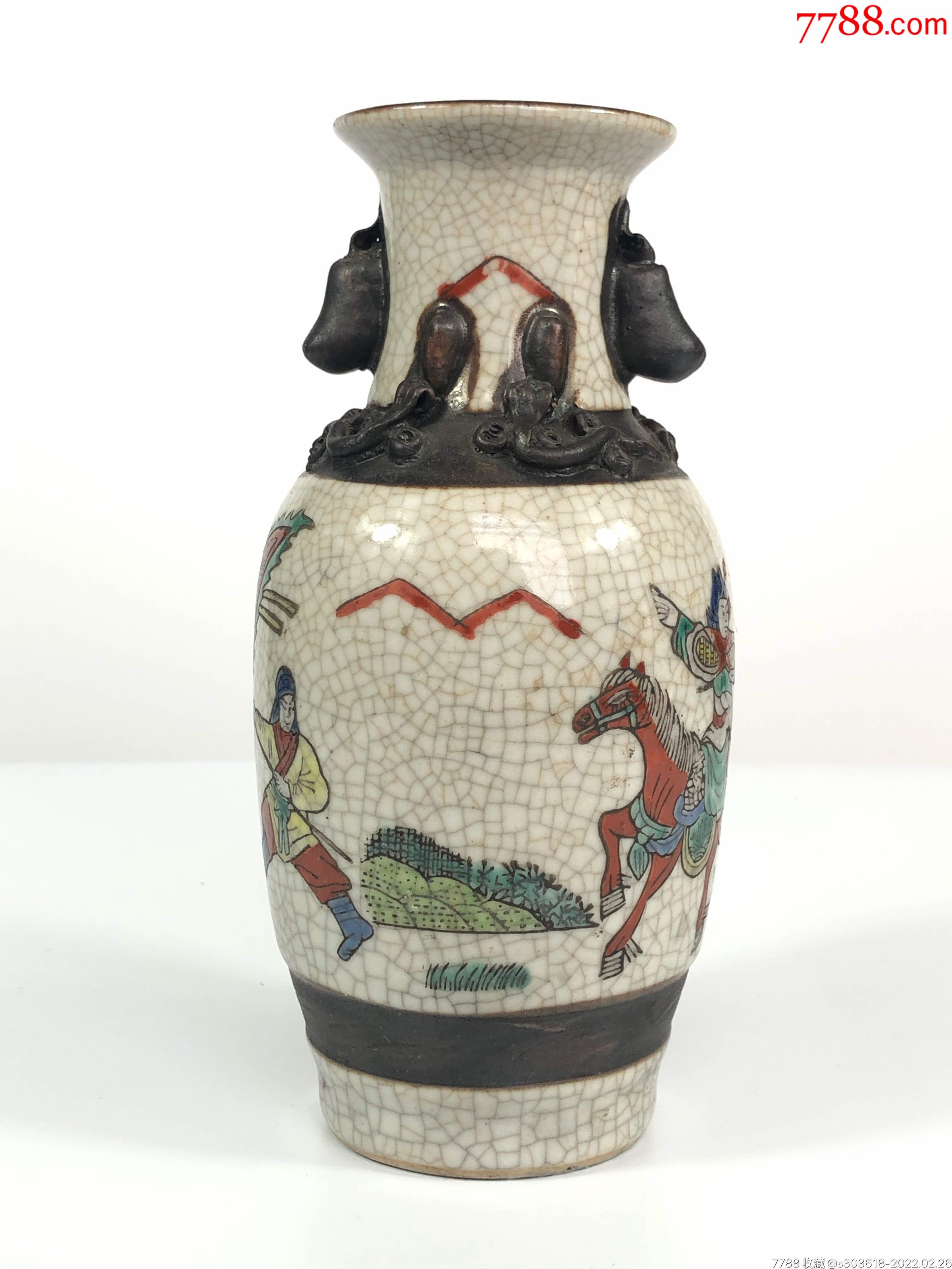 建国初哥釉刀马人物赏瓶_彩绘瓷/彩瓷_图片收藏_回收价格_7788相机