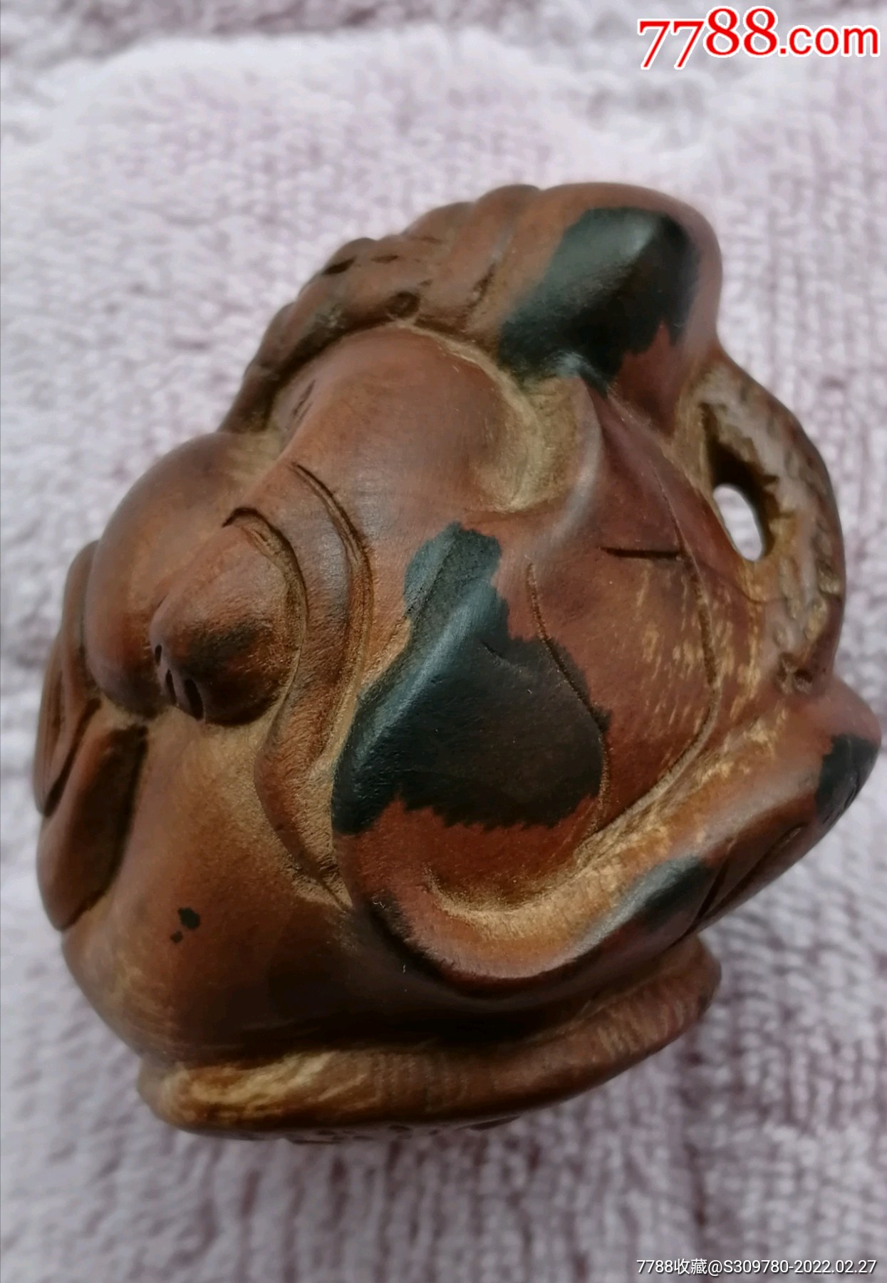 纯手工雕刻木头地主荷叶莲子财主挂件惟妙惟肖很有创意