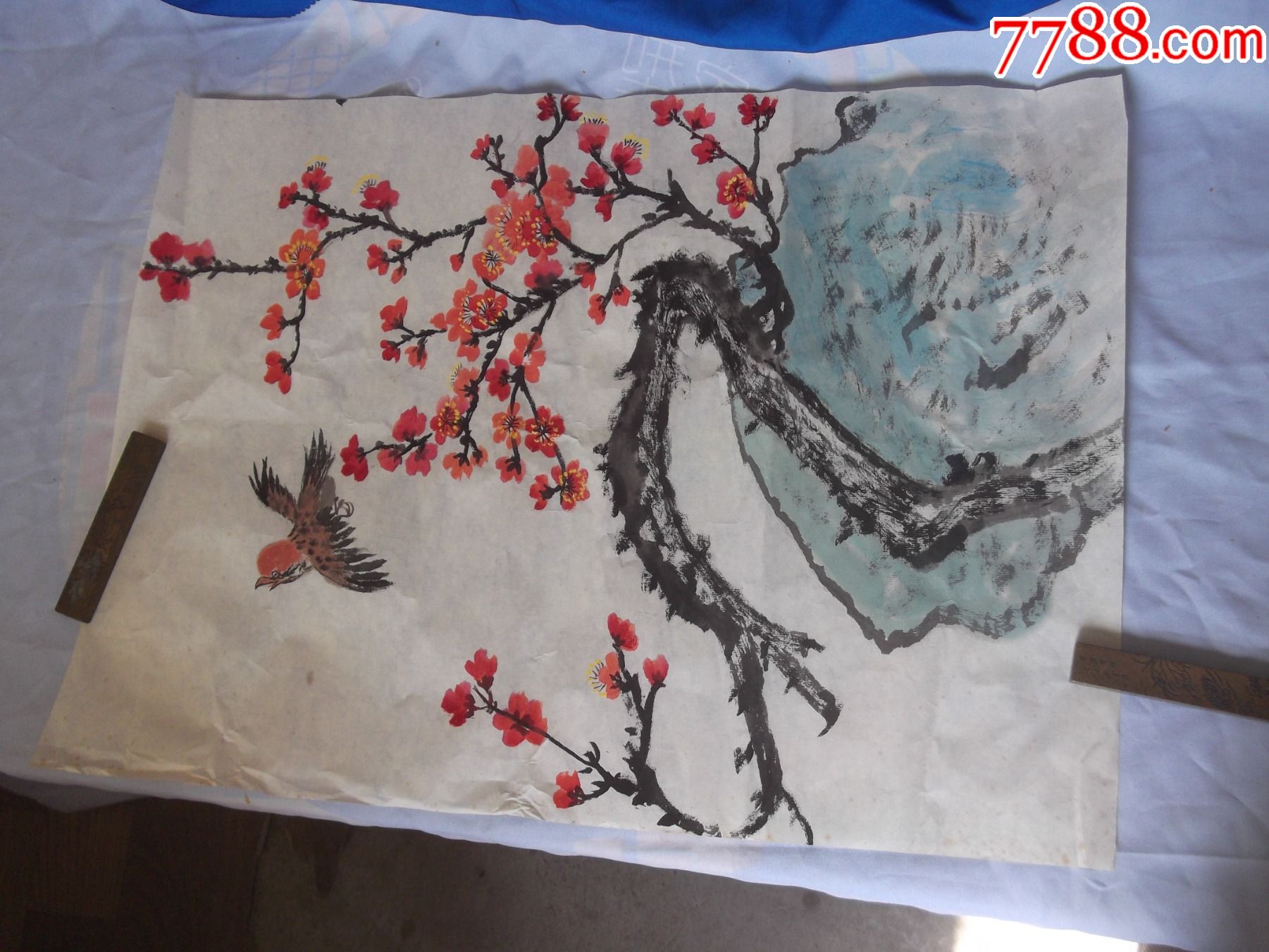 国画花鸟画石头梅花小鸟刘月芬女号艺轩斋主人一级美术师山东省美