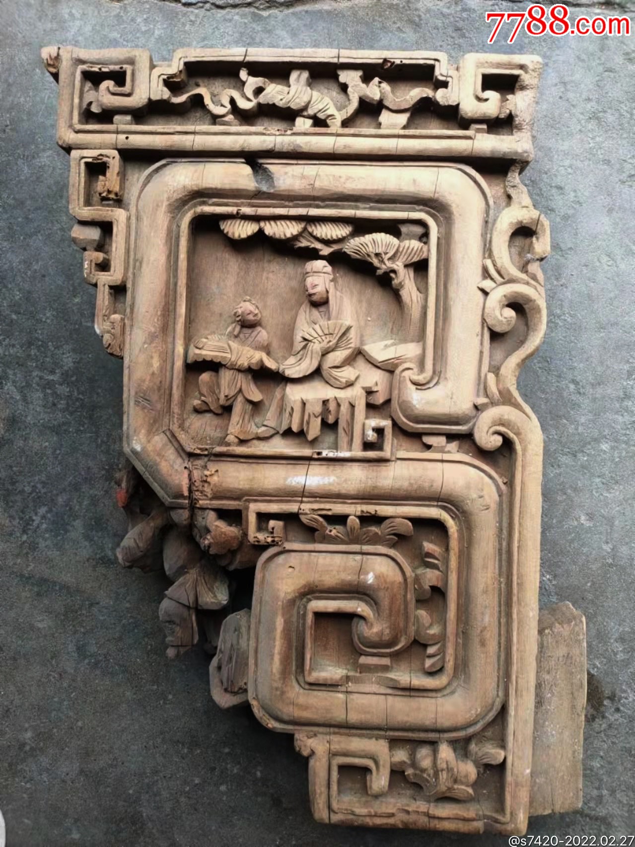 精工,清代中期《天官赐福》文人雅士弹琴人物牛腿一只_其他木雕建筑