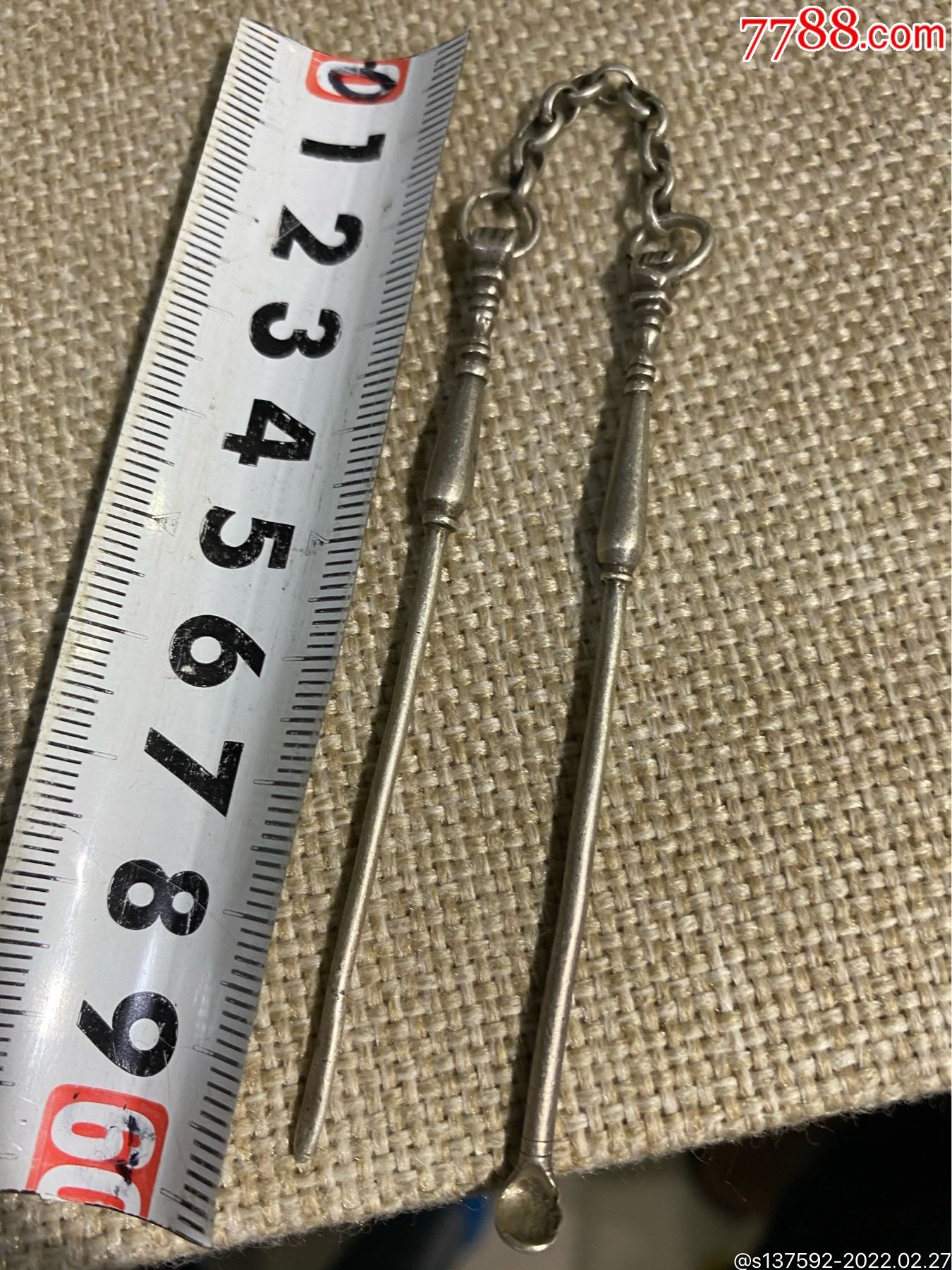 清代银二件耳勺