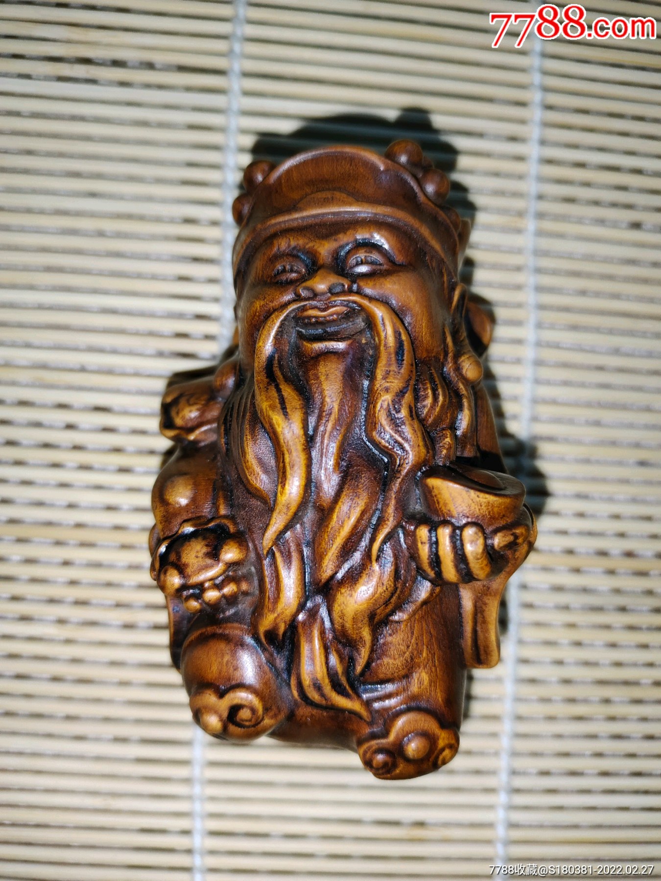老料小叶黄杨木雕财星高照事事如意实木手把件摆件
