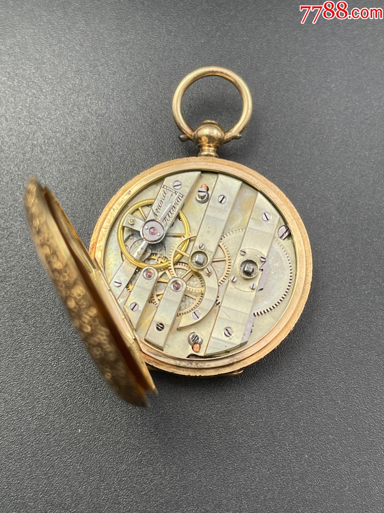 14k金双面人物珐琅古董老怀表直径338mm重308克附带原始表盒附带包金