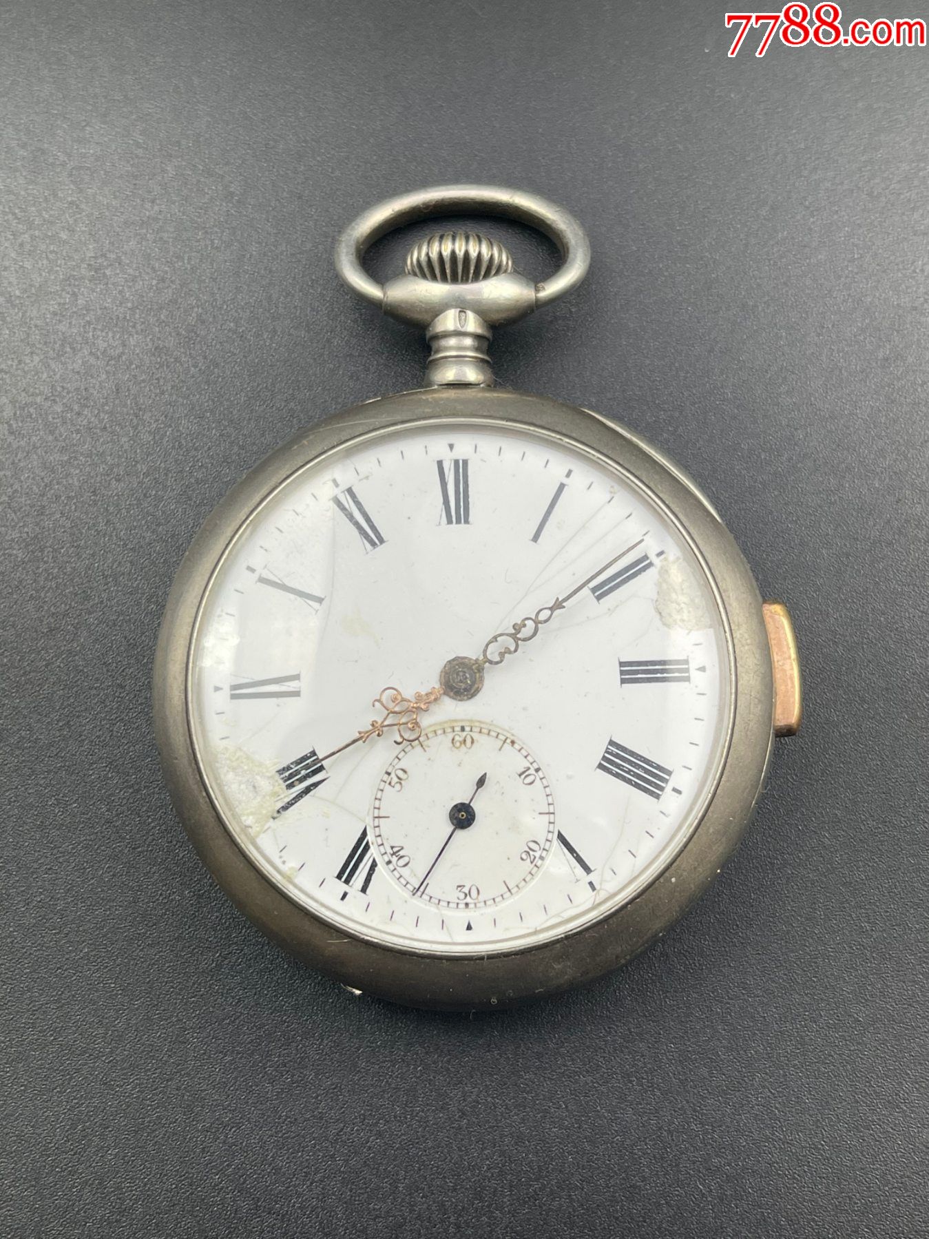 900纯银两问古董老怀表两问打簧表直径52mm重938克摆好发条好