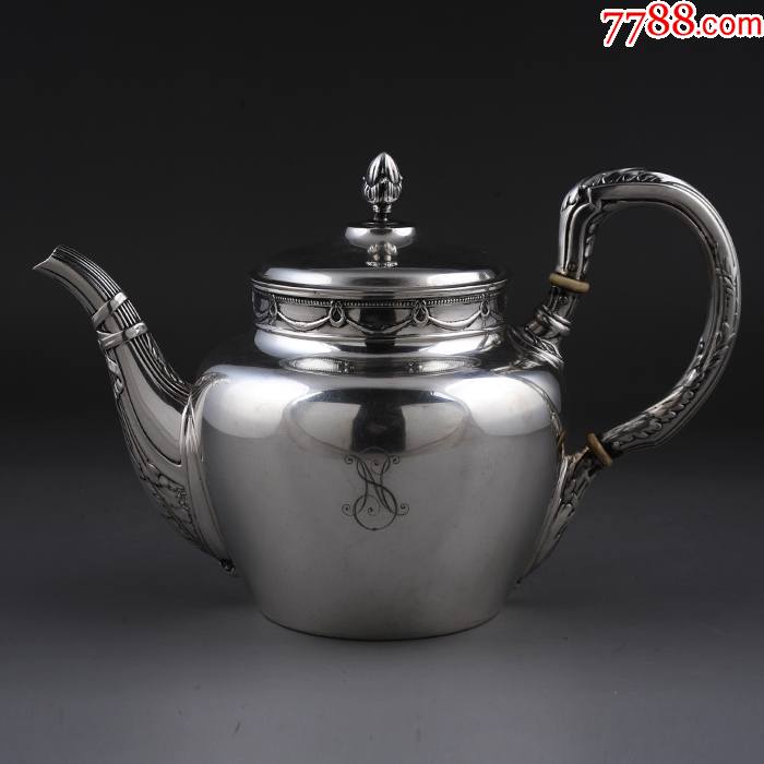 约425克德国古典主义风格纯银雕花平底茶壶西洋古董银器
